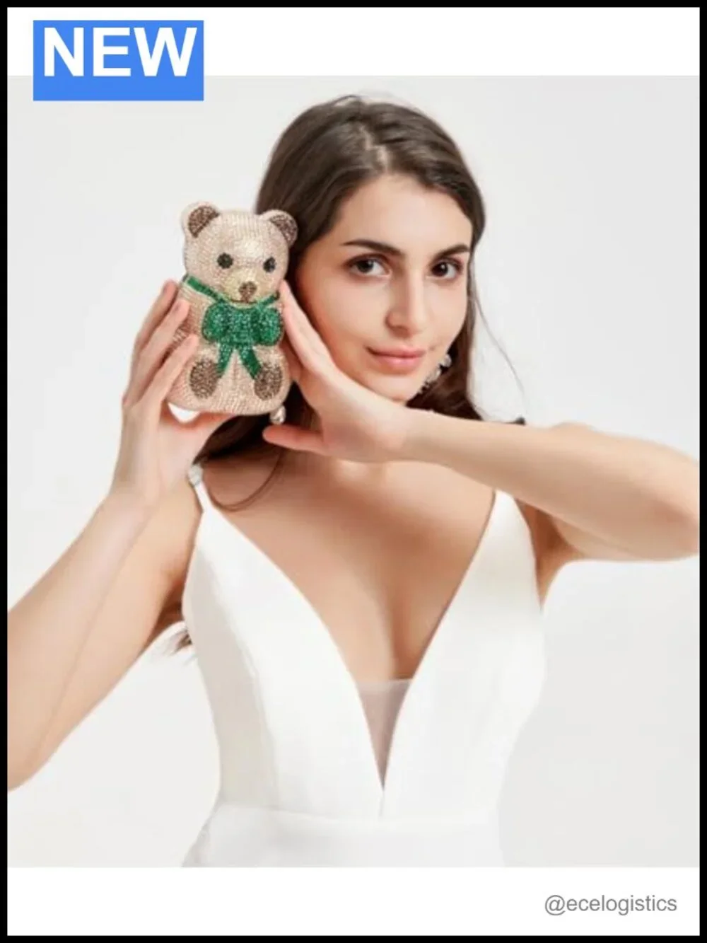 Rhinestone Bear Evening Clutch Crystal Handbag for Wedding Party Prom